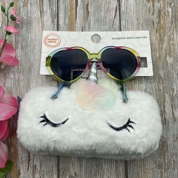 Girls Fun Summer Sunglasses With Unicorn & Sloth Faux Fur Carrying Cases 2-Pack - Picture 2 of 7